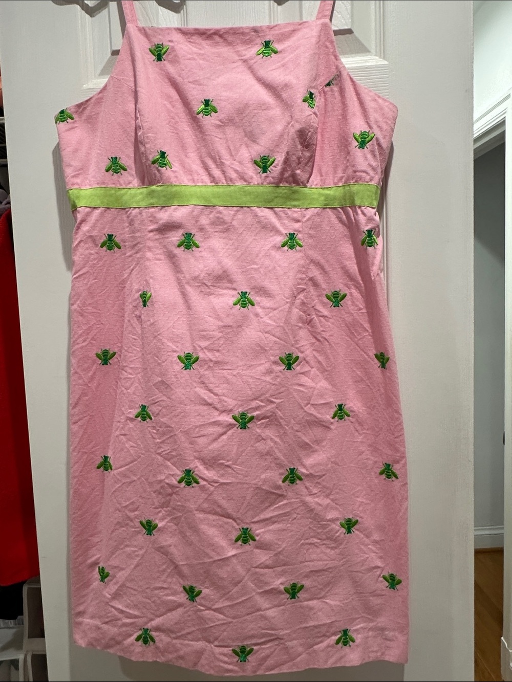 Lilly Pulitzer “vintage” Pink Dress with Lime Bee Embroidery